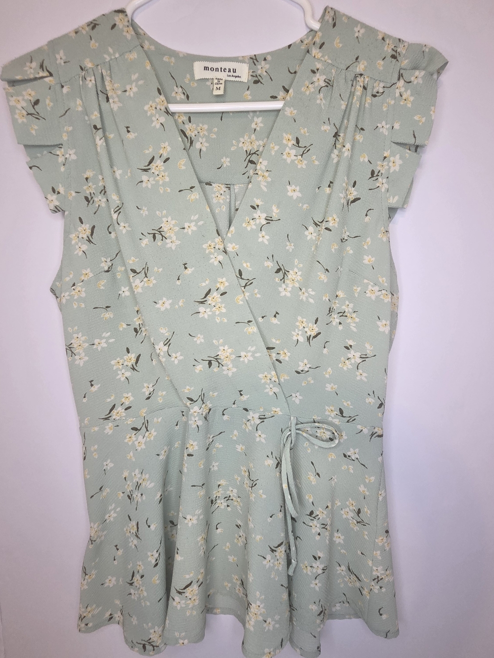 Monteau Los Angeles Mint Floral Wrap Blouse Size M